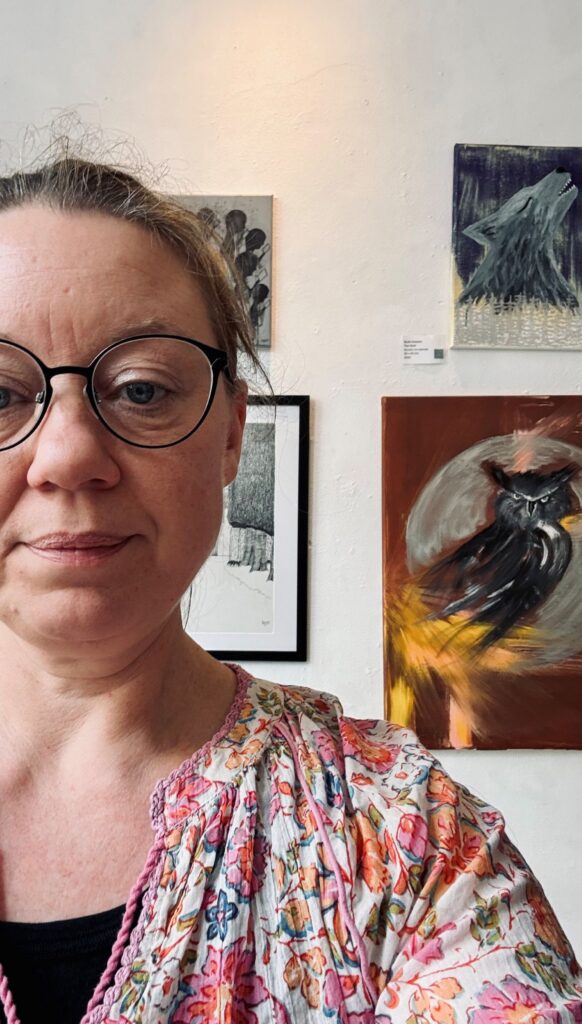 Artist Bodil Greiner during her exhibition at Gallery Lowlands, Copenhagen, Denmark.