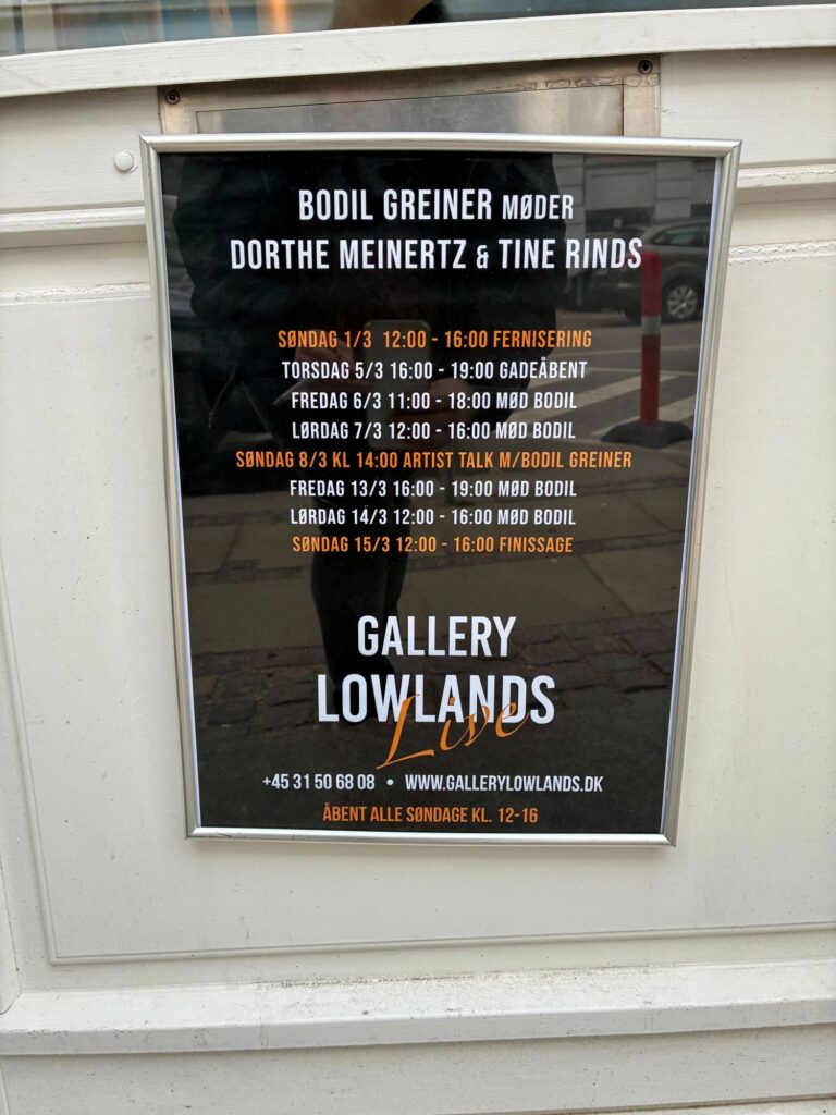 Gallery Lowlands exhibition poster featuring artist Bodil Greiner.