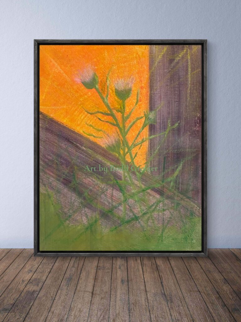 Original thistle painting Emerald Glow by Bodil Greiner
