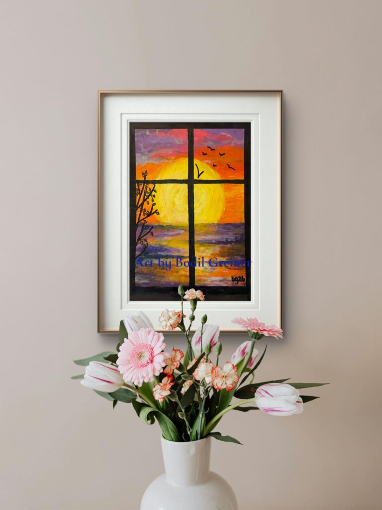 Bg Heartful art card featuring original artwork displayed in a framed interior setiing