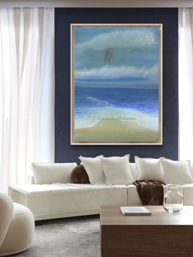 Quiet Horizon X original acrylic painting by Bodil Greiner with ocean, sky and a subtle rainbow