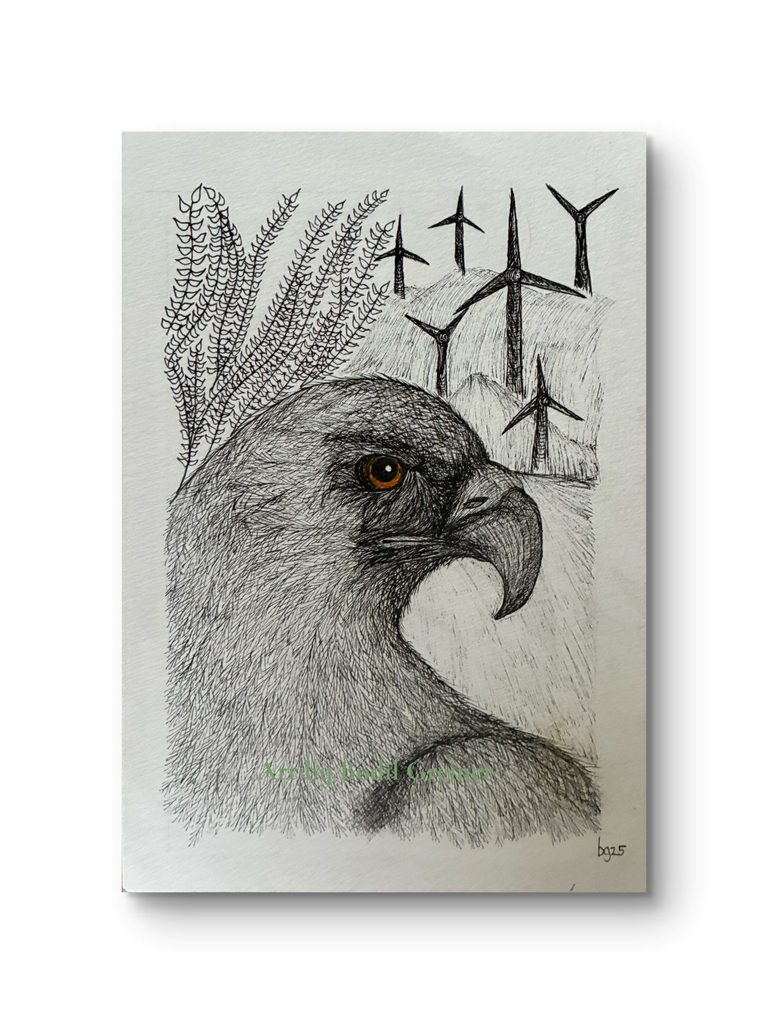 Original golden eagle artwork titled Hope Takes Flight by Bodil Greiner on a crisp white background
