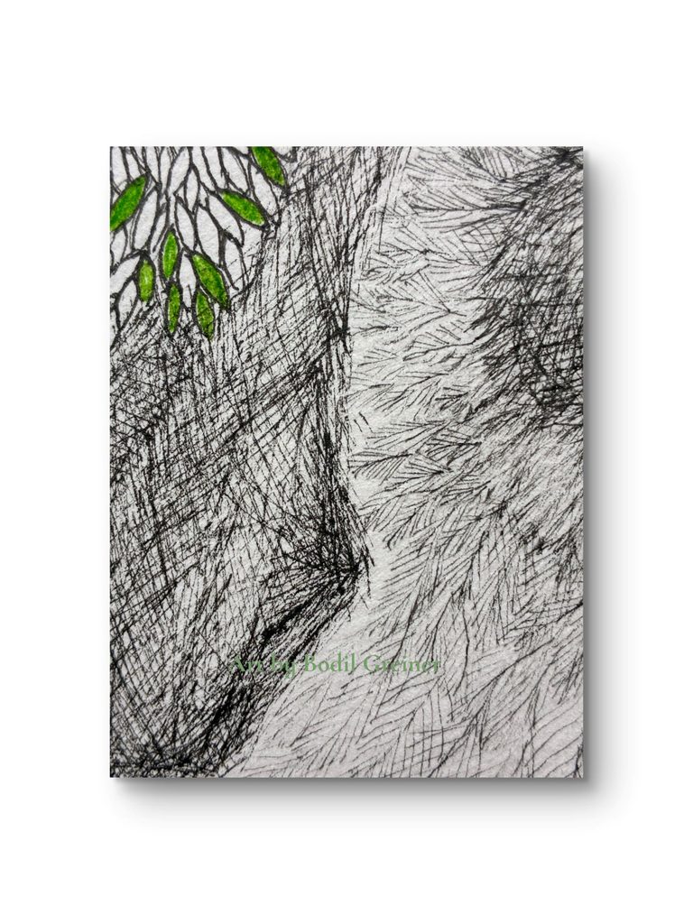 Macro close-up detail showing the intricate fineliner strokes of the original little owl artwork