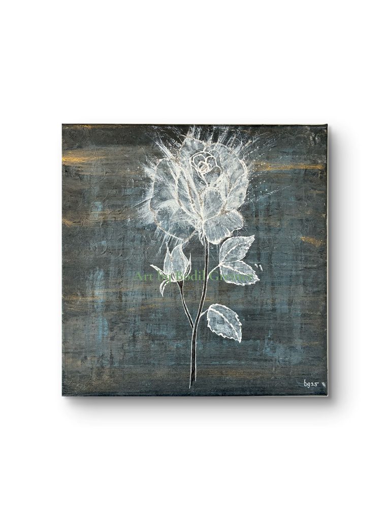 The Winter Rose original mixed media painting on 30x30 cm canvas by Bodil Greiner