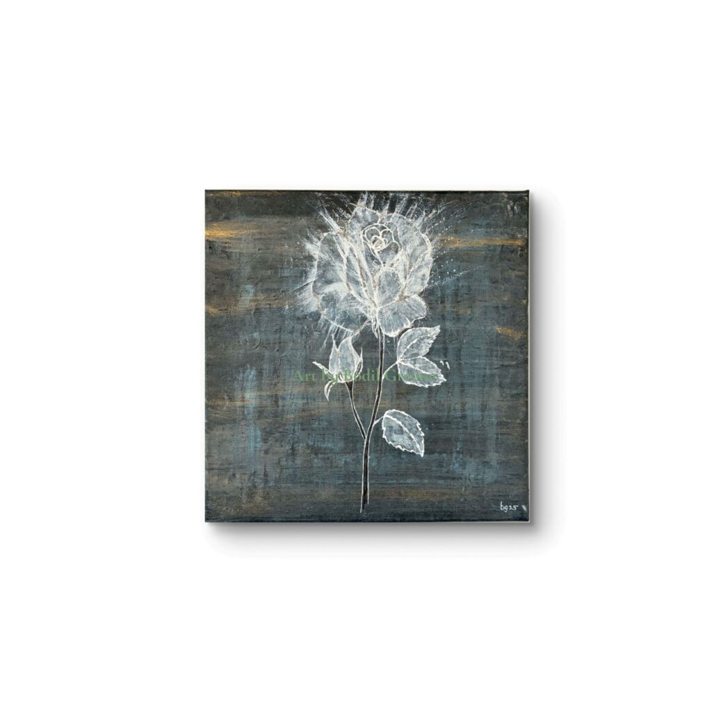 The Winter Rose original mixed media painting on 30x30 cm canvas by Bodil Greiner