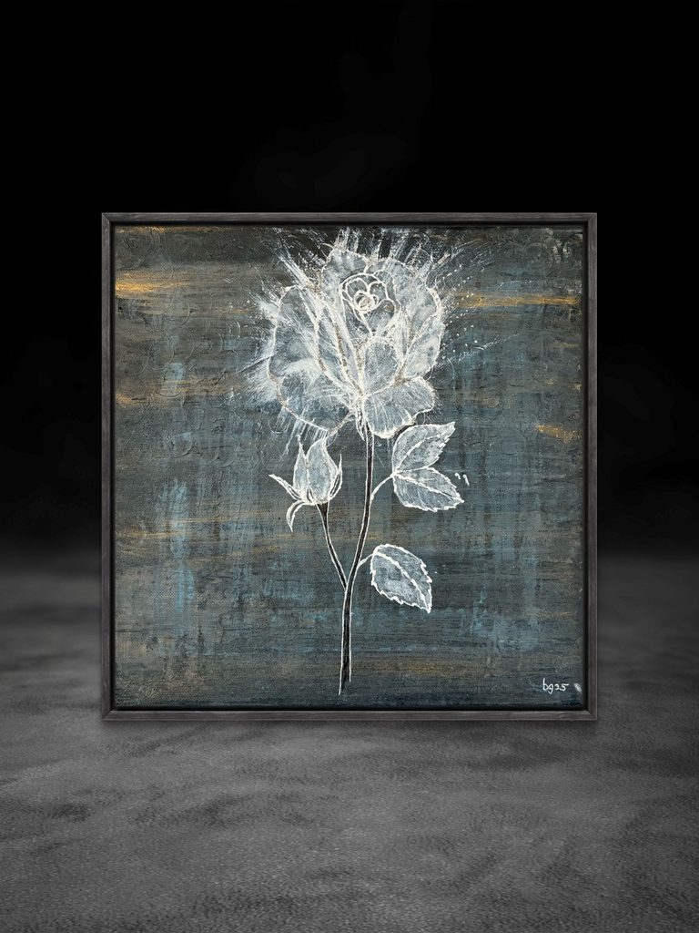 The Winter Rose 30x30 cm painting styled in a modern Scandinavian interior setup